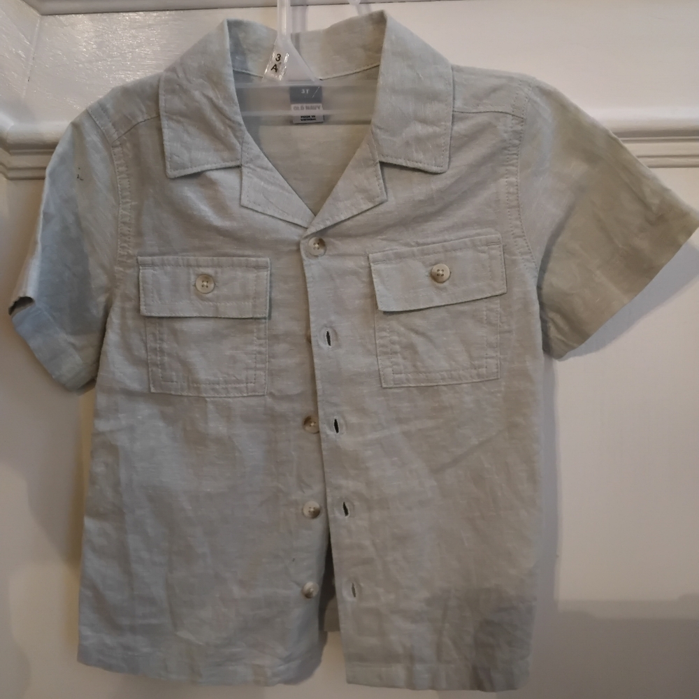 Old Navy Linen-Blend Short Sleeve Button-Up Shirt – 3T